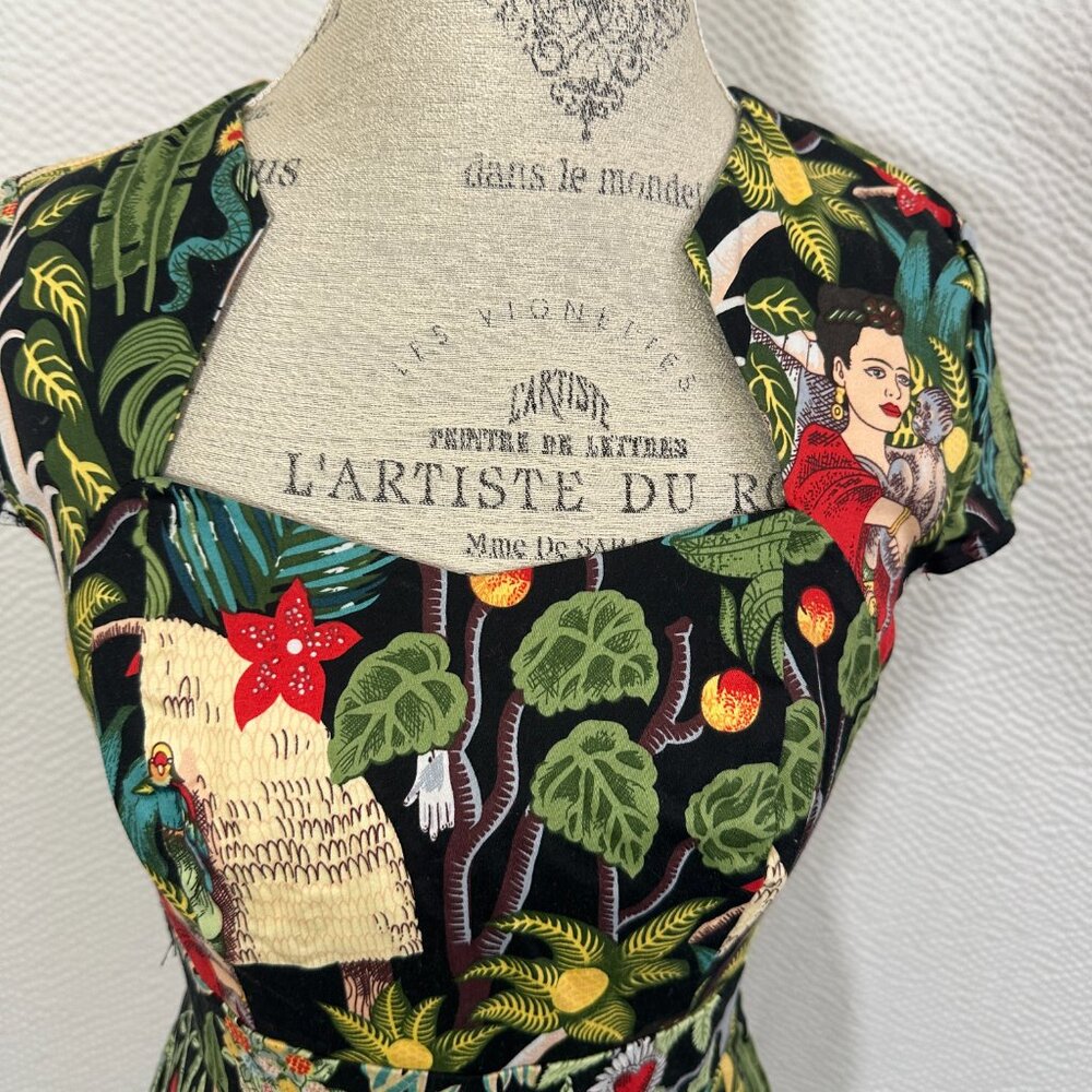 GRACE KARIN Frida Kahlo 50s Styled Cap Sleeve Pencil Wiggle Sweetheart Dress M - Picture 4 of 12